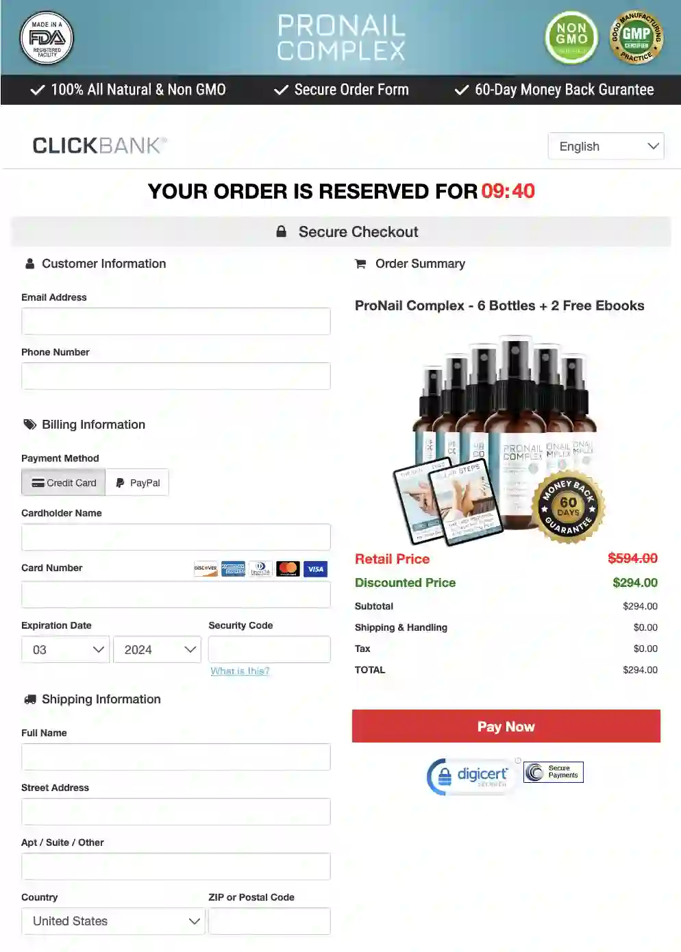 ProNail Complex Checkout page